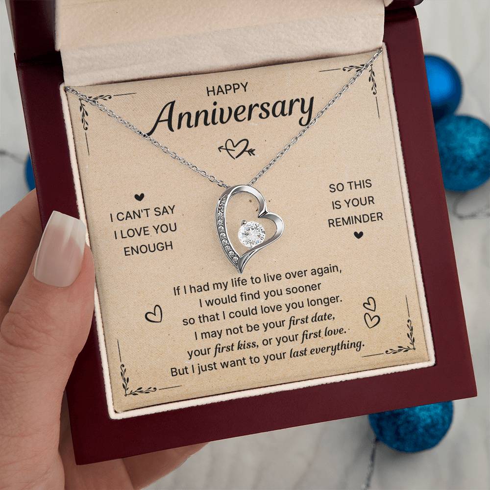 HAPPY ANNIVERSARY LAST EVERYTHING FOREVER LOVE NECKLACE