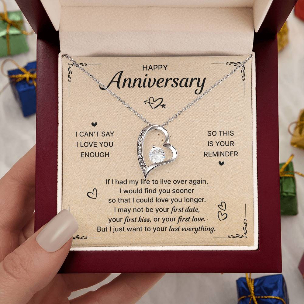 HAPPY ANNIVERSARY LAST EVERYTHING FOREVER LOVE NECKLACE