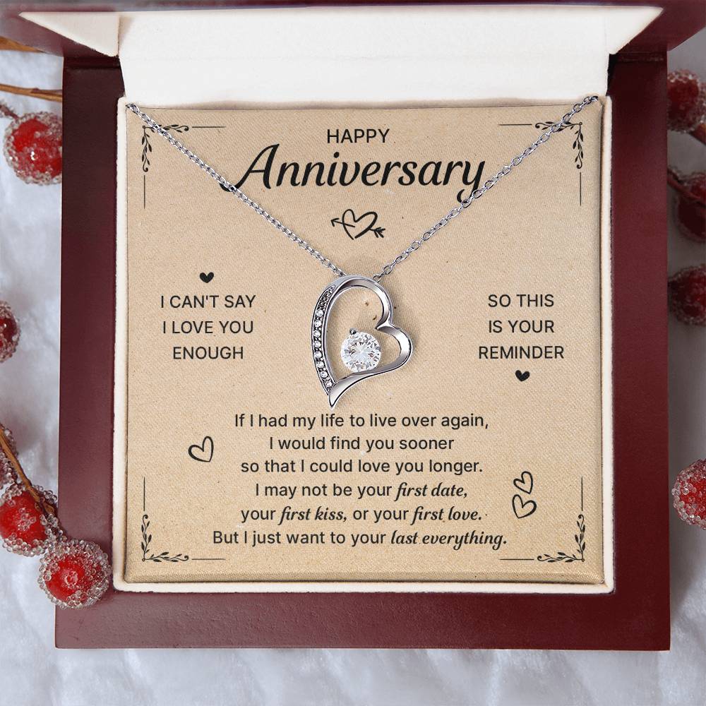 HAPPY ANNIVERSARY LAST EVERYTHING FOREVER LOVE NECKLACE