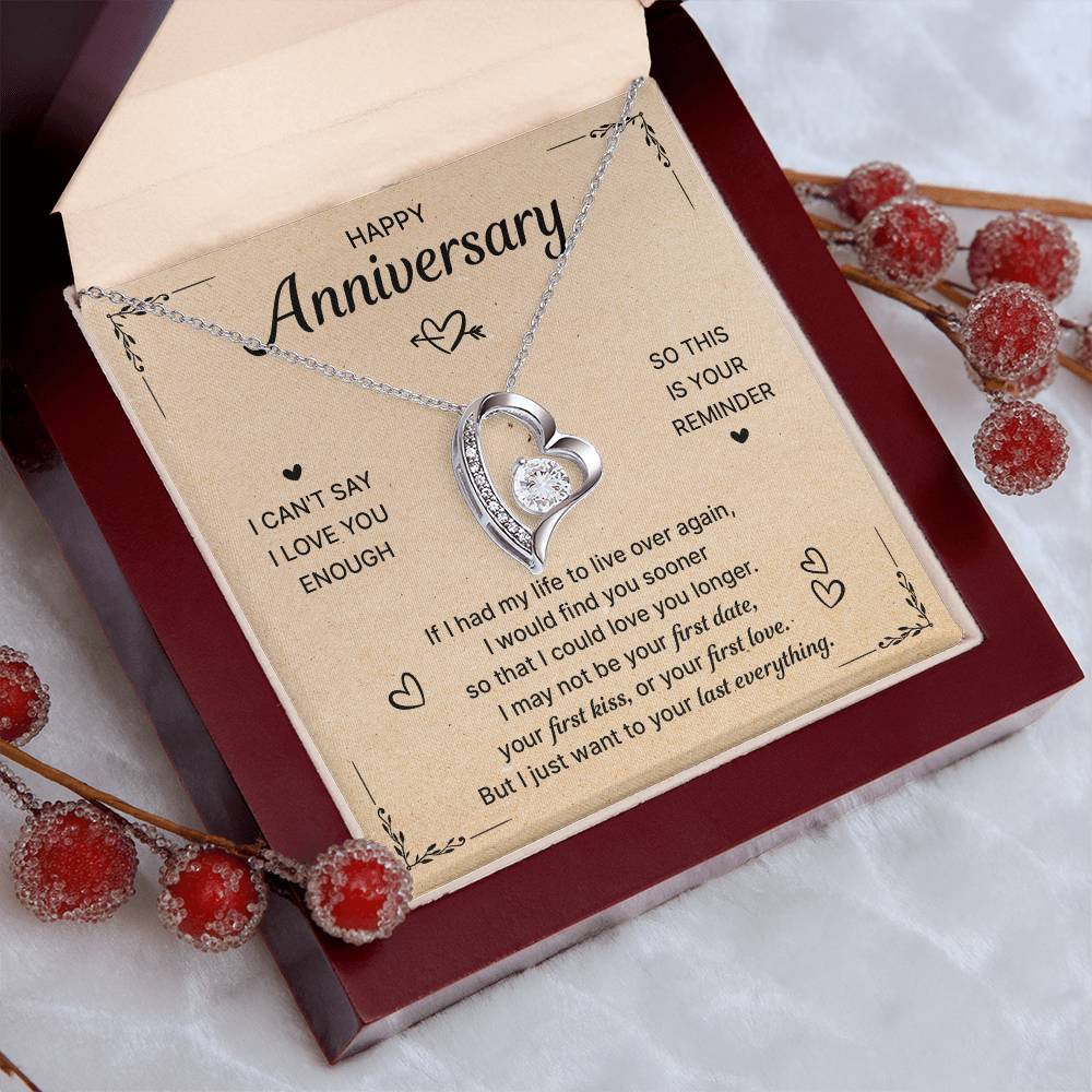 HAPPY ANNIVERSARY LAST EVERYTHING FOREVER LOVE NECKLACE