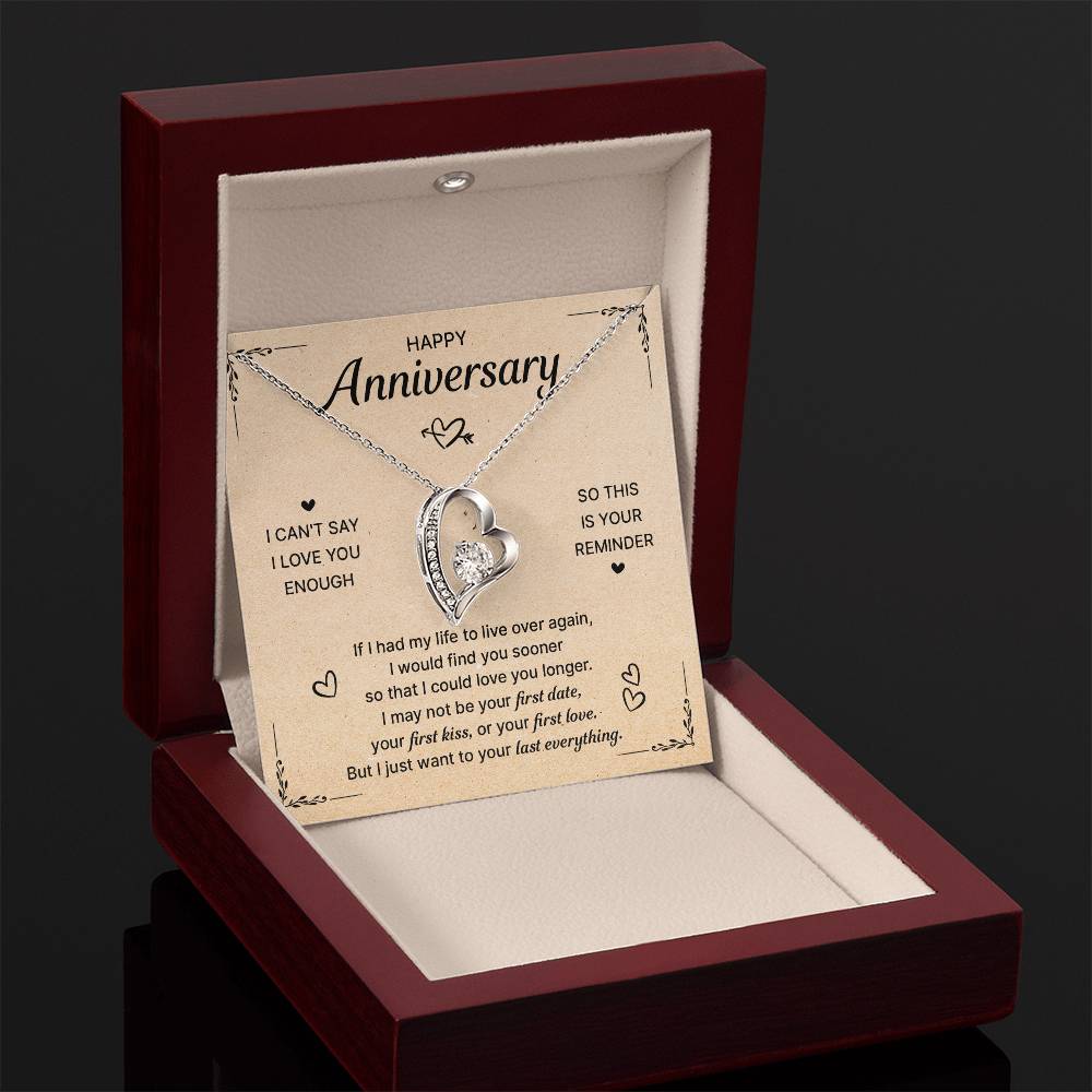 HAPPY ANNIVERSARY LAST EVERYTHING FOREVER LOVE NECKLACE