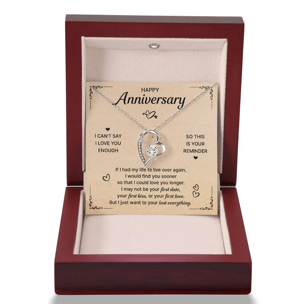 HAPPY ANNIVERSARY LAST EVERYTHING FOREVER LOVE NECKLACE