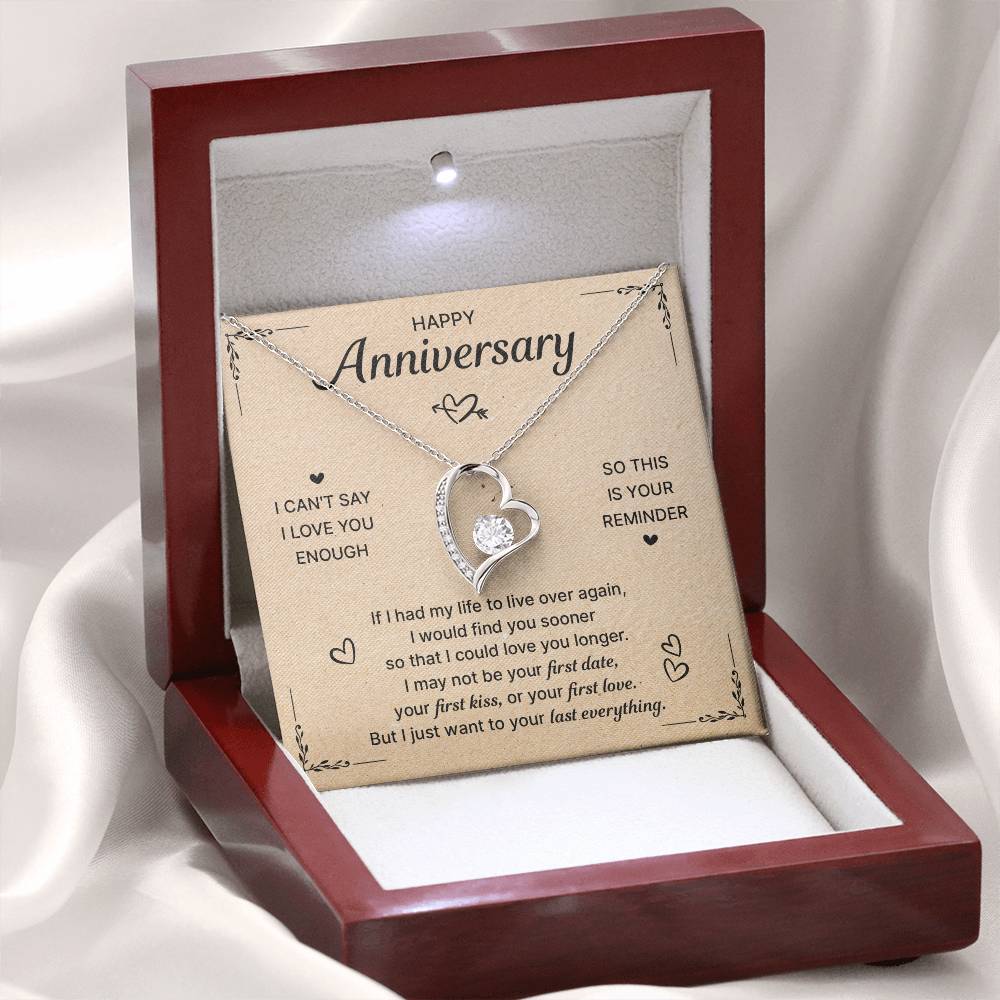 HAPPY ANNIVERSARY LAST EVERYTHING FOREVER LOVE NECKLACE