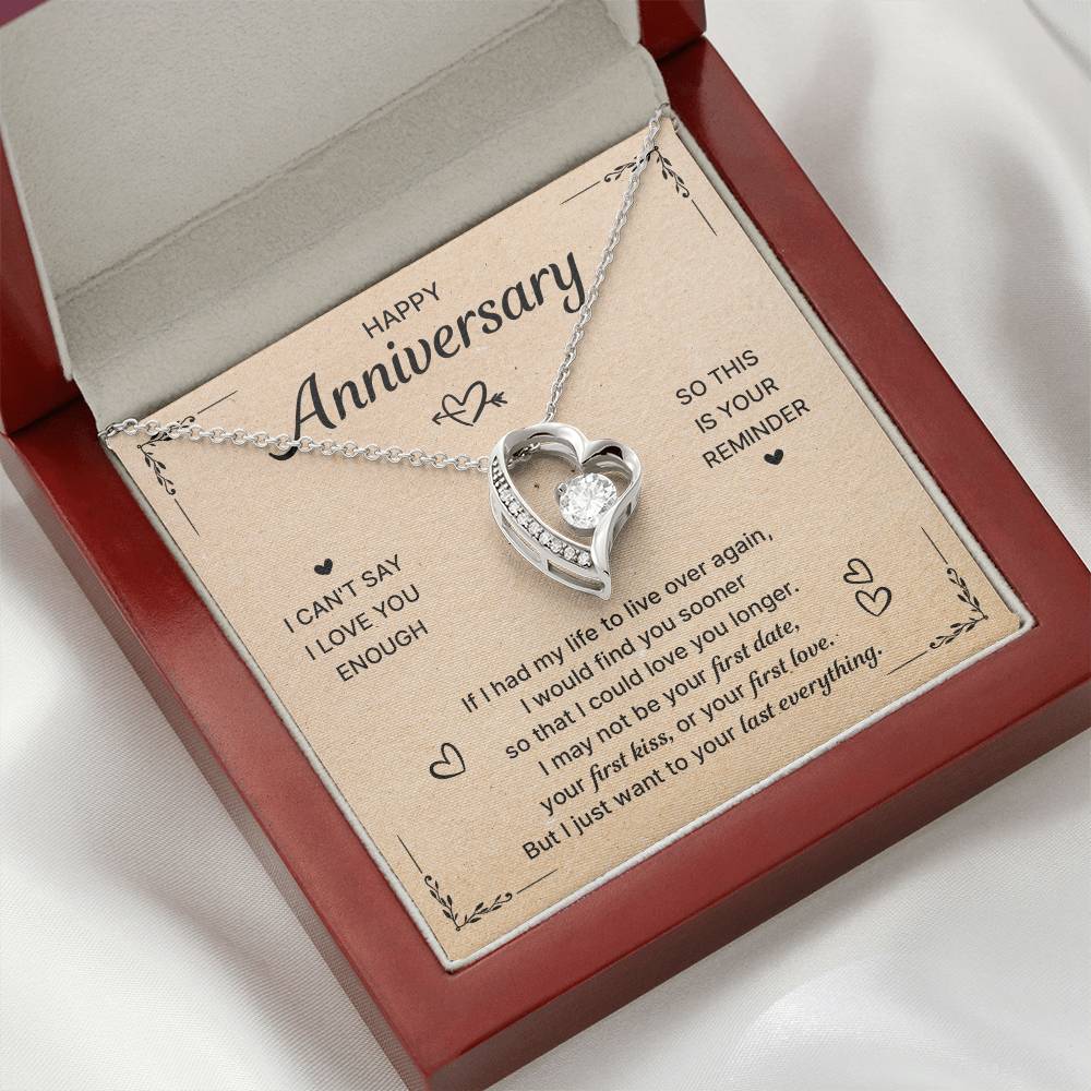 HAPPY ANNIVERSARY LAST EVERYTHING FOREVER LOVE NECKLACE