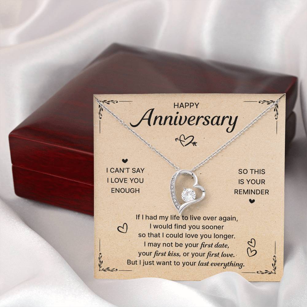 HAPPY ANNIVERSARY LAST EVERYTHING FOREVER LOVE NECKLACE