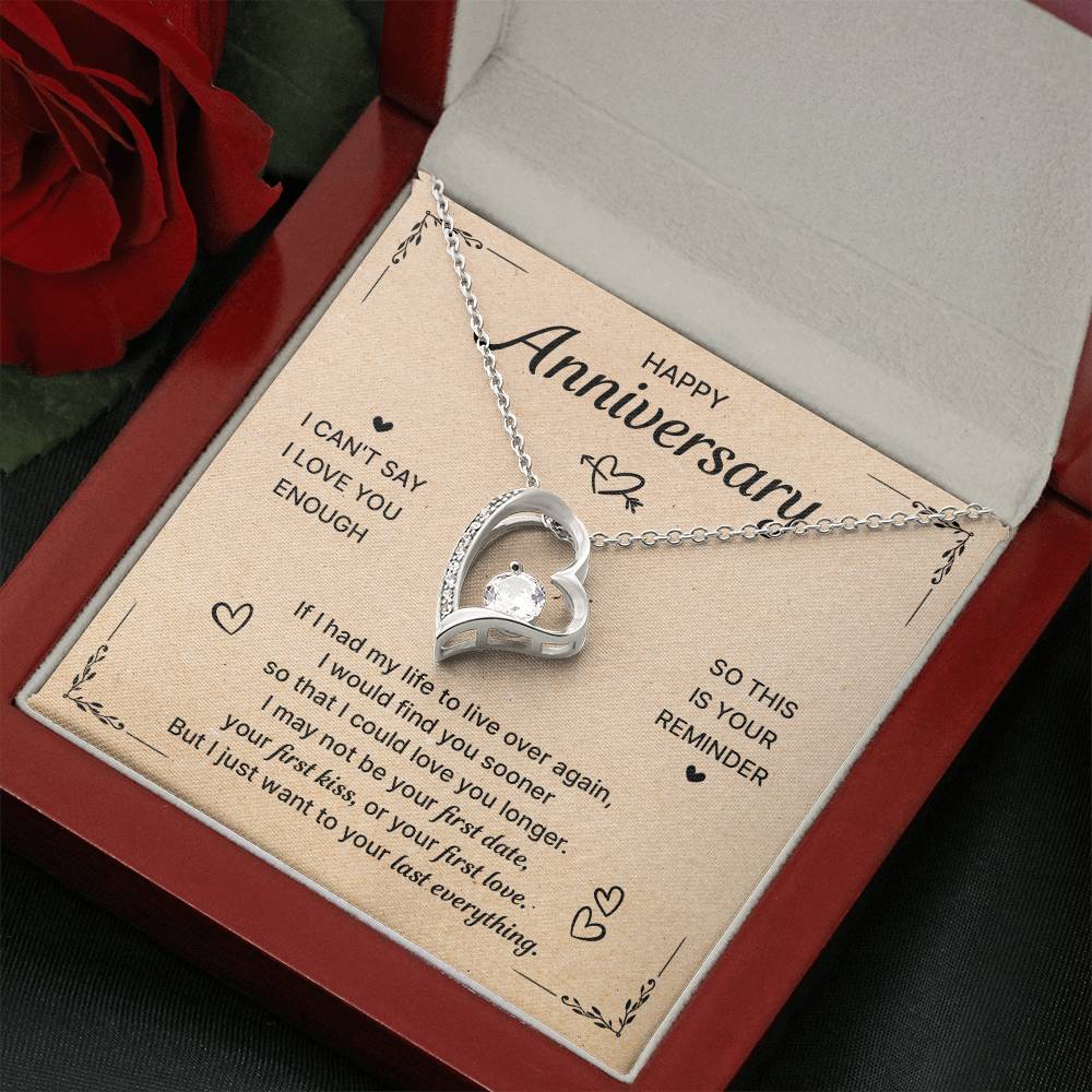HAPPY ANNIVERSARY LAST EVERYTHING FOREVER LOVE NECKLACE
