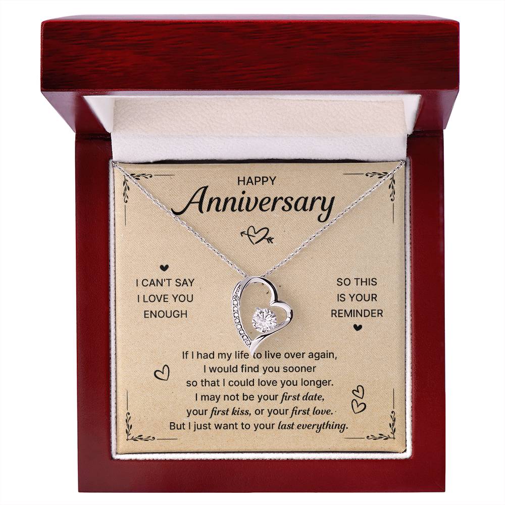 HAPPY ANNIVERSARY LAST EVERYTHING FOREVER LOVE NECKLACE