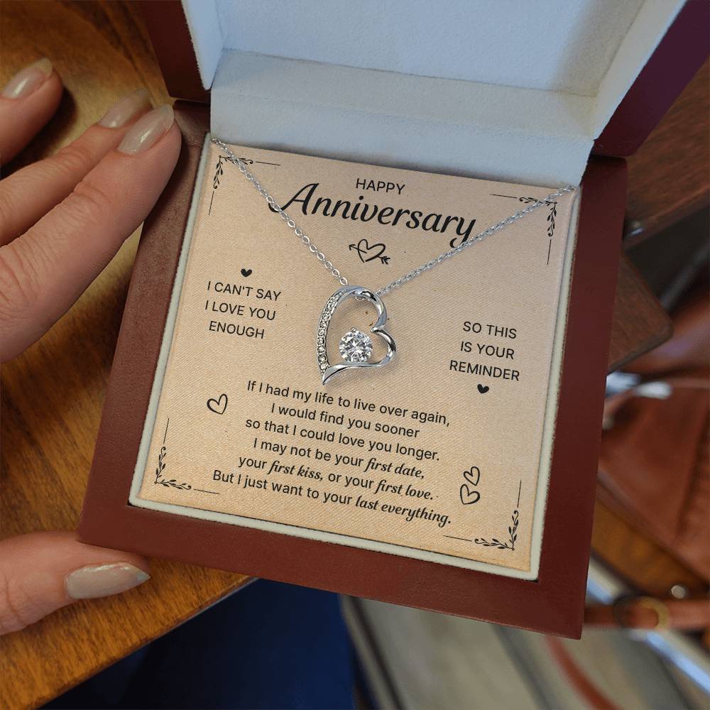 HAPPY ANNIVERSARY LAST EVERYTHING FOREVER LOVE NECKLACE