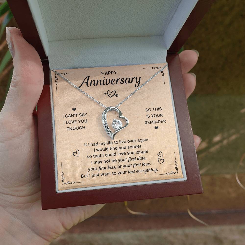 HAPPY ANNIVERSARY LAST EVERYTHING FOREVER LOVE NECKLACE