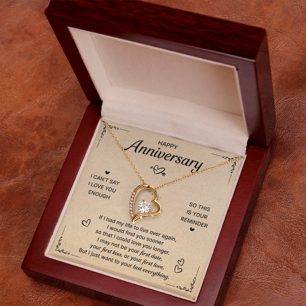 HAPPY ANNIVERSARY LAST EVERYTHING FOREVER LOVE NECKLACE