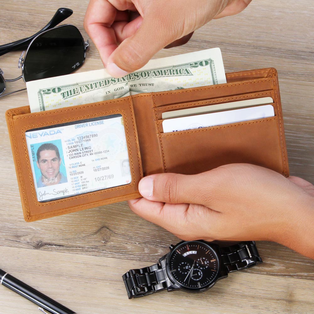 TO MY SON SKIES BLACK LEATHER WALLET