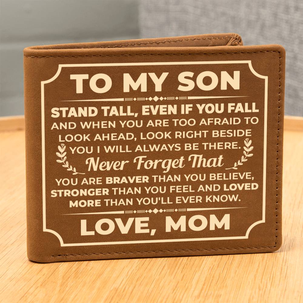 TO MY SON STAND TALL YELLOW LEATHER WALLET