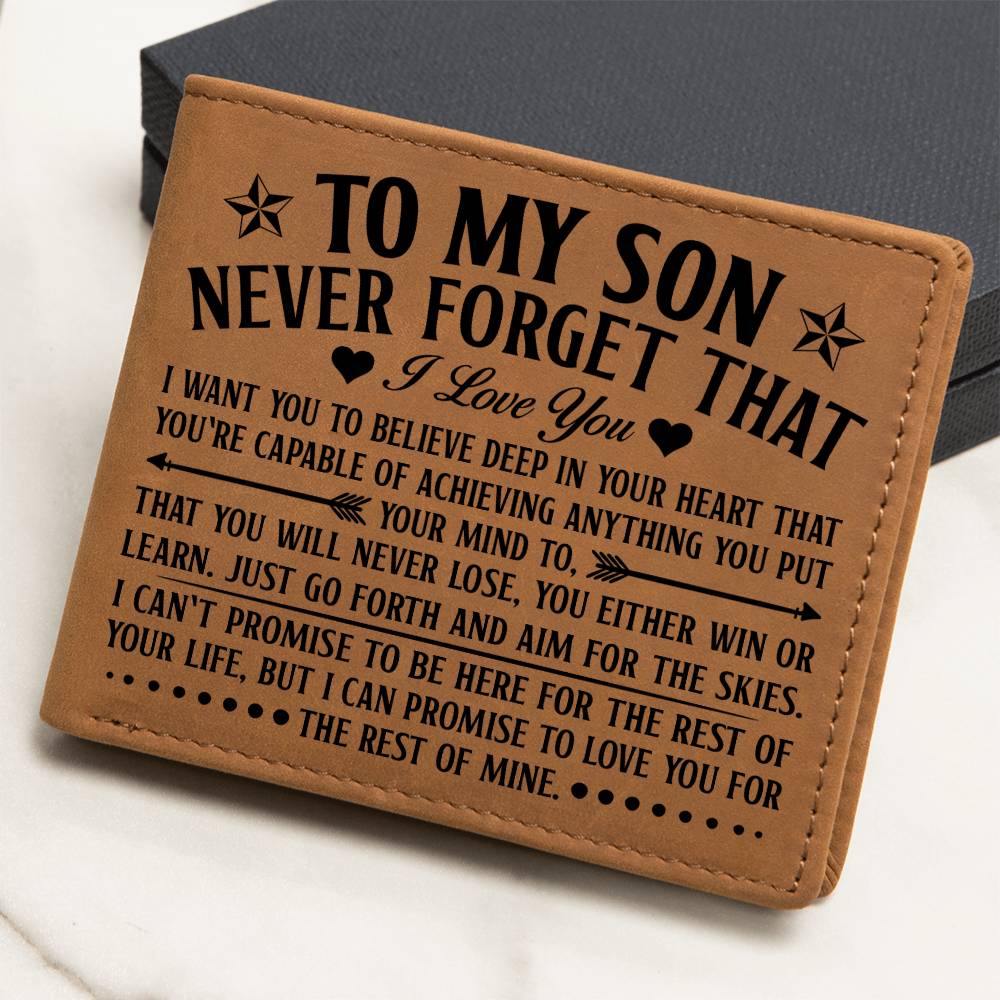 TO MY SON SKIES BLACK LEATHER WALLET