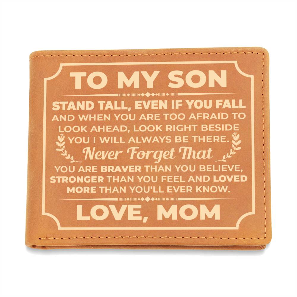 TO MY SON STAND TALL YELLOW LEATHER WALLET