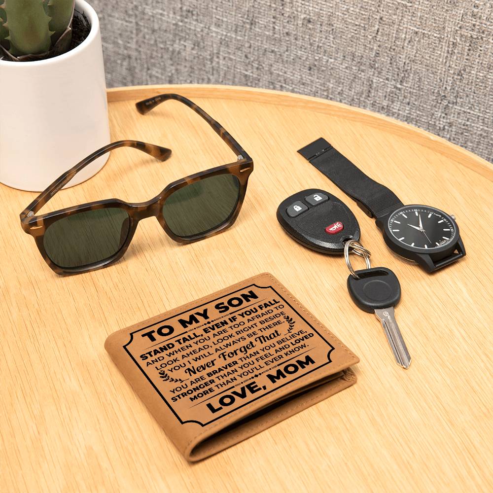 TO MY SON STAND TALL BLACK LEATHER WALLET