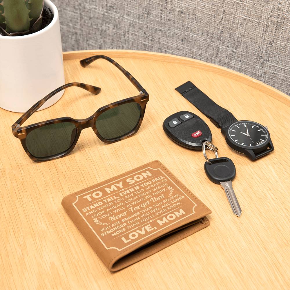 TO MY SON STAND TALL YELLOW LEATHER WALLET