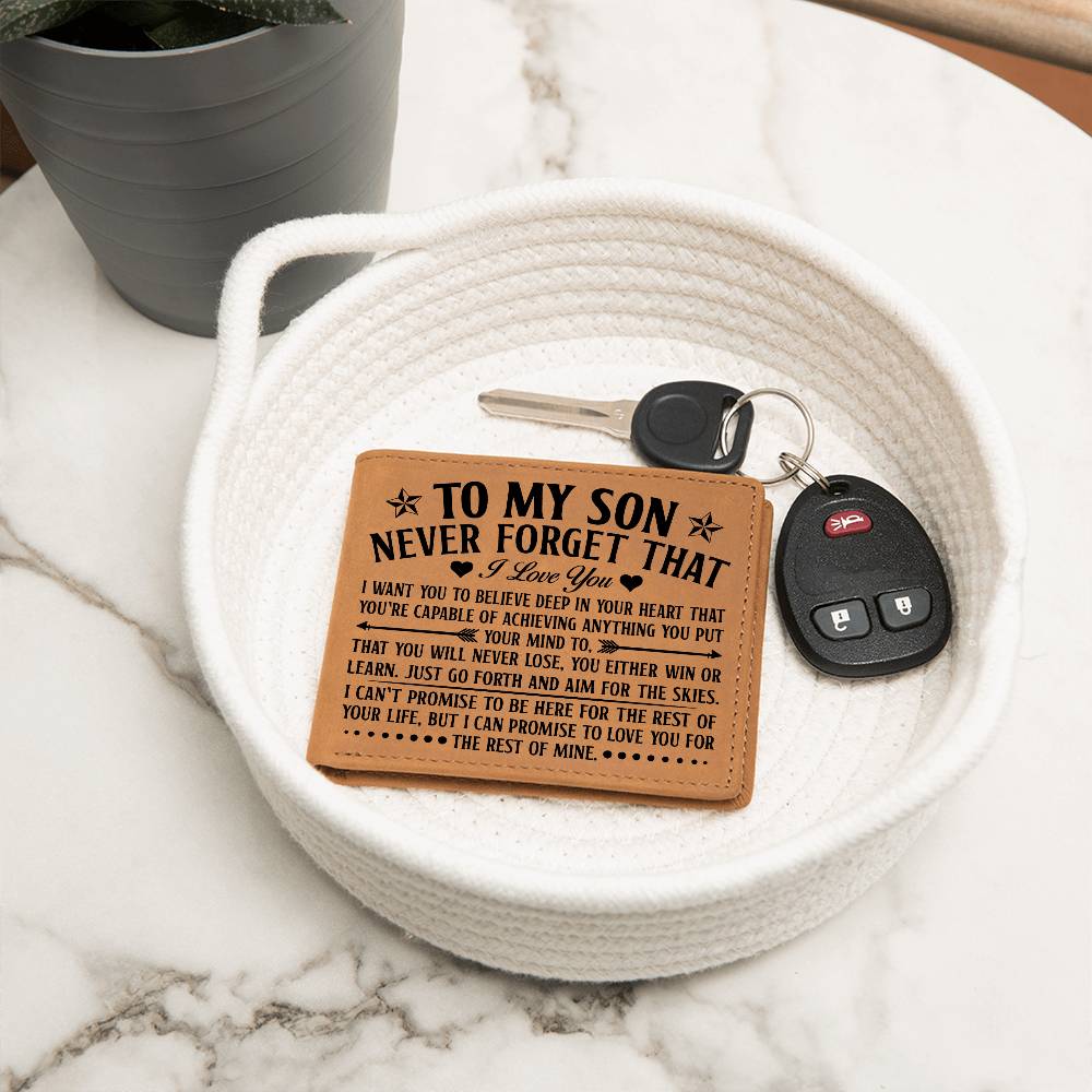 TO MY SON SKIES BLACK LEATHER WALLET