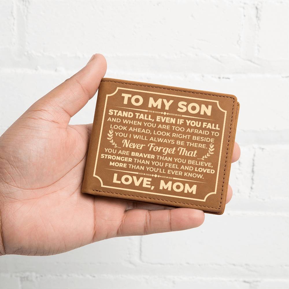 TO MY SON STAND TALL YELLOW LEATHER WALLET
