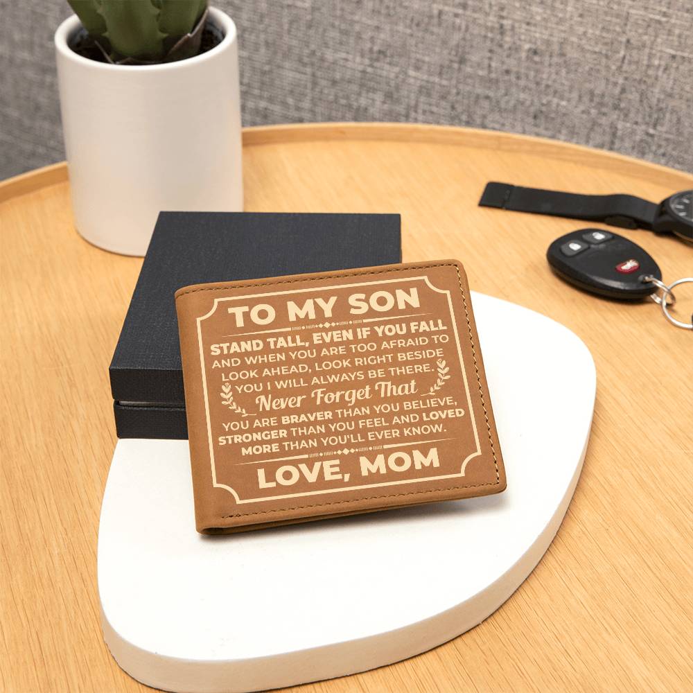 TO MY SON STAND TALL YELLOW LEATHER WALLET