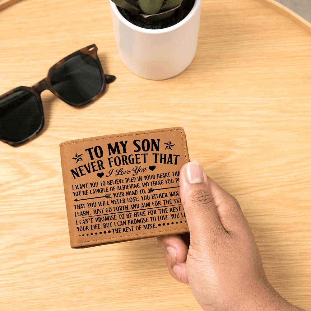 TO MY SON SKIES BLACK LEATHER WALLET
