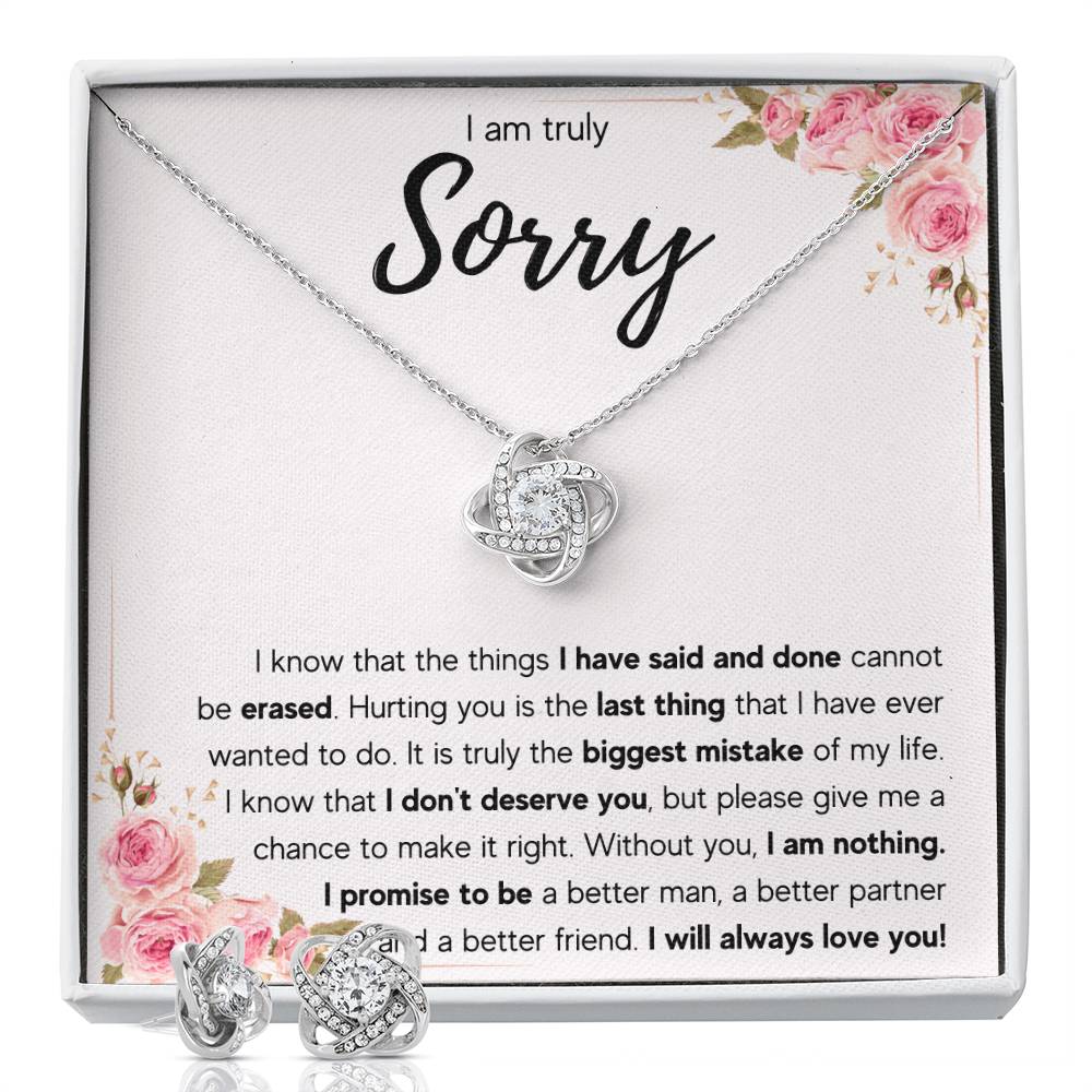 I'M SORRY MISTAKE LOVE KNOT NECKLACE AND EARRINGS