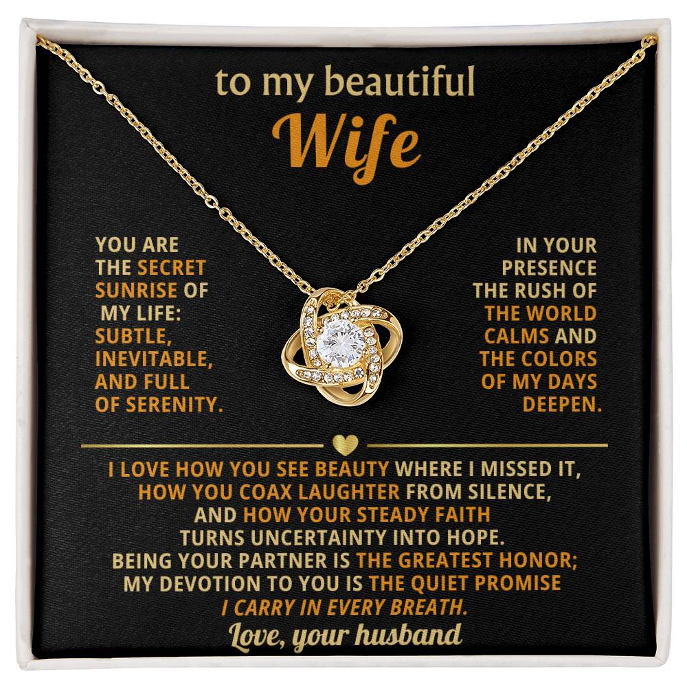 To my beautiful Wife, You are the secret sunrise of my life