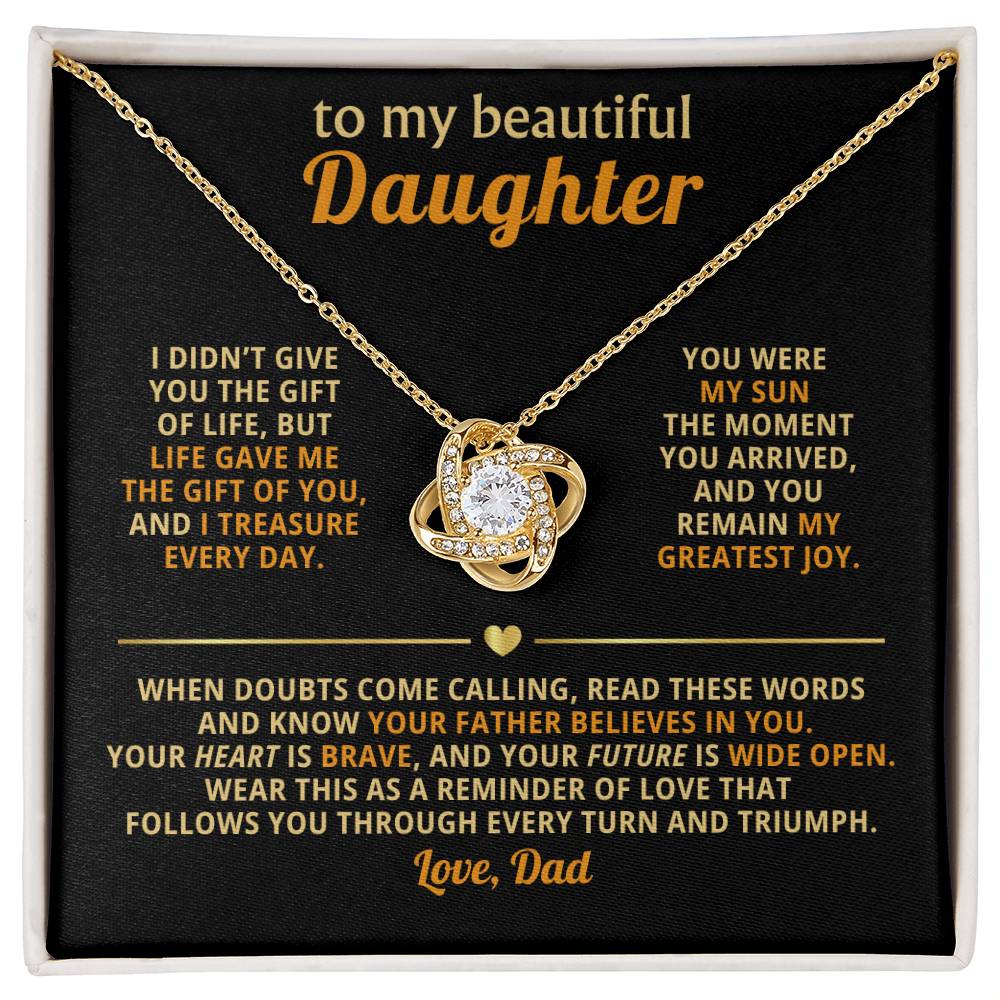 To my beautiful Daughter, Wear this as a reminder of love that follows you through every turn and triumph