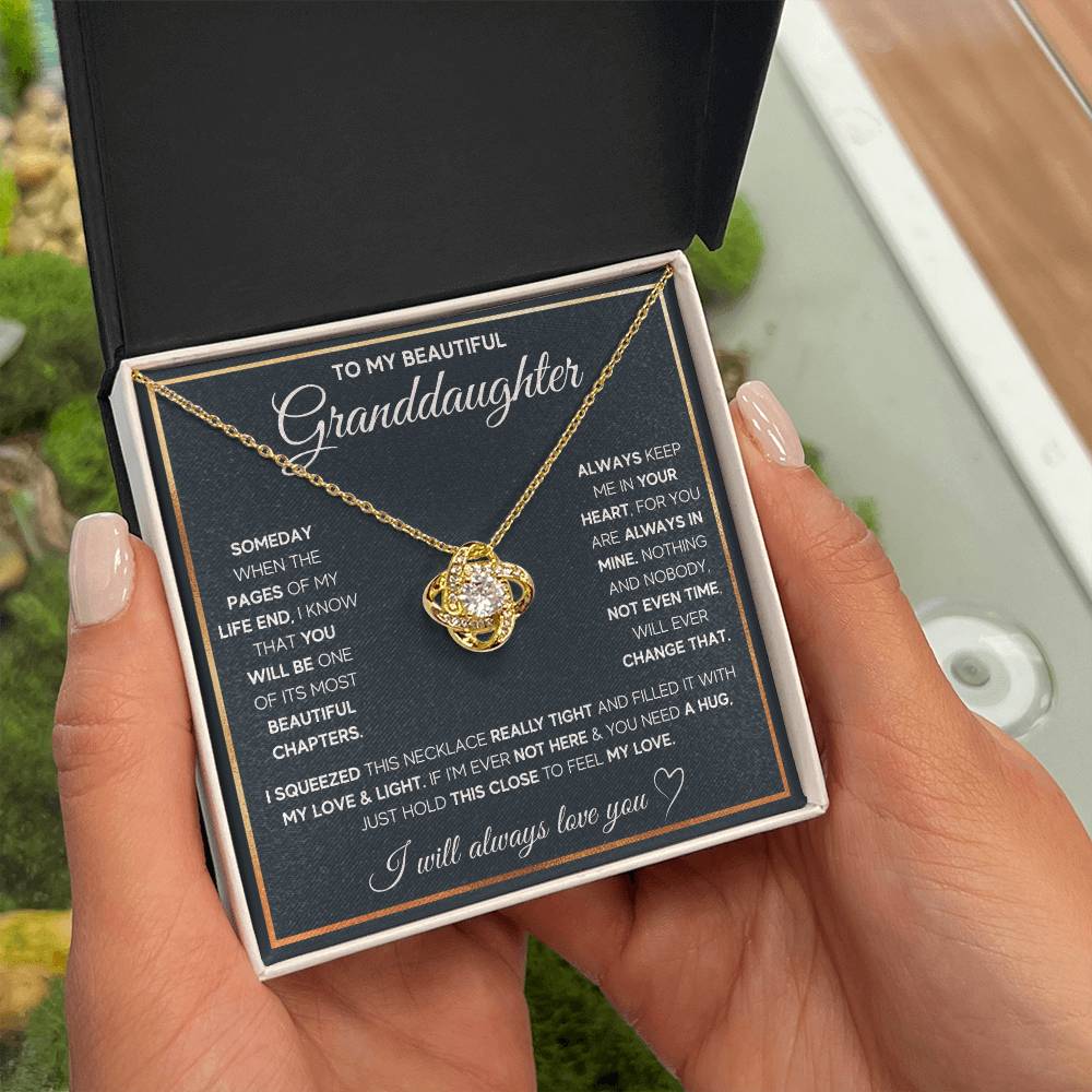TO MY GRANDDAUGHTER SQUEEZED LOVE KNOT NECKLACE GIFT SET WHITE & GOLD