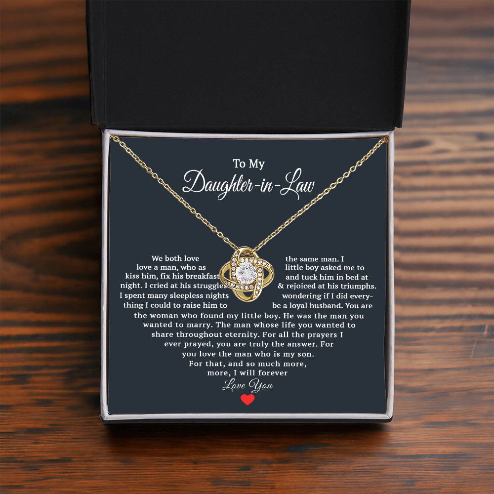 TO MY DAUGHTER IN LAW PRAYERS LOVE KNOT NECKLACE GIFT SET