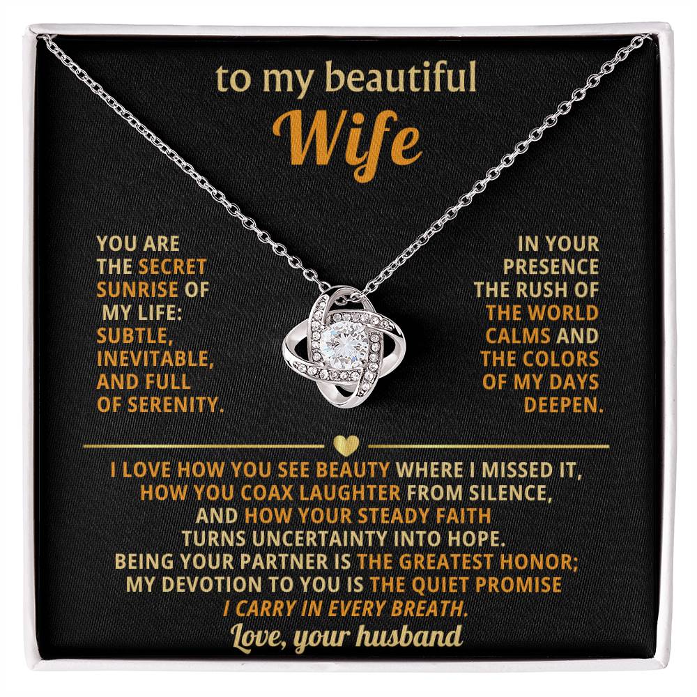 To my beautiful Wife, You are the secret sunrise of my life