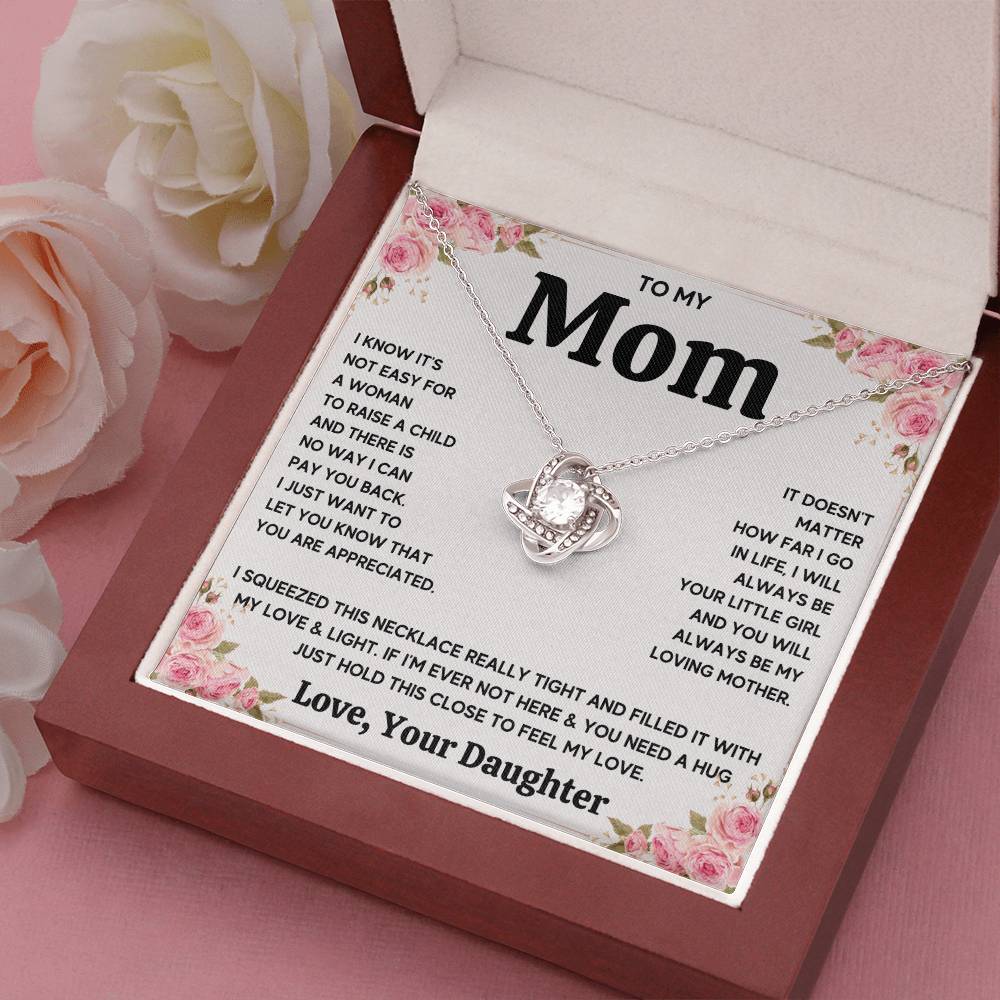 TO MY MOM FROM DAUGHTER SQUEEZED LOVE KNOT NECKLACE GIFT SET