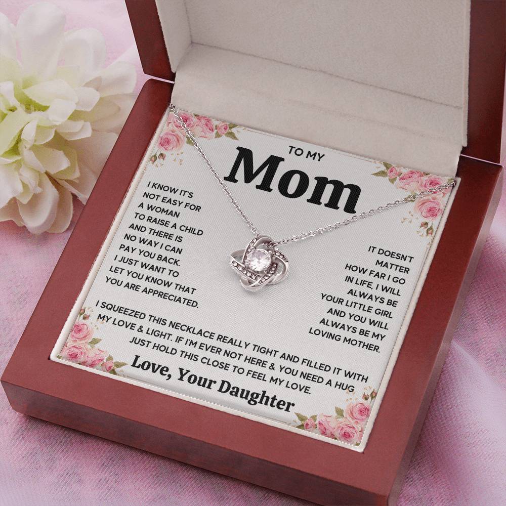 TO MY MOM FROM DAUGHTER SQUEEZED LOVE KNOT NECKLACE GIFT SET