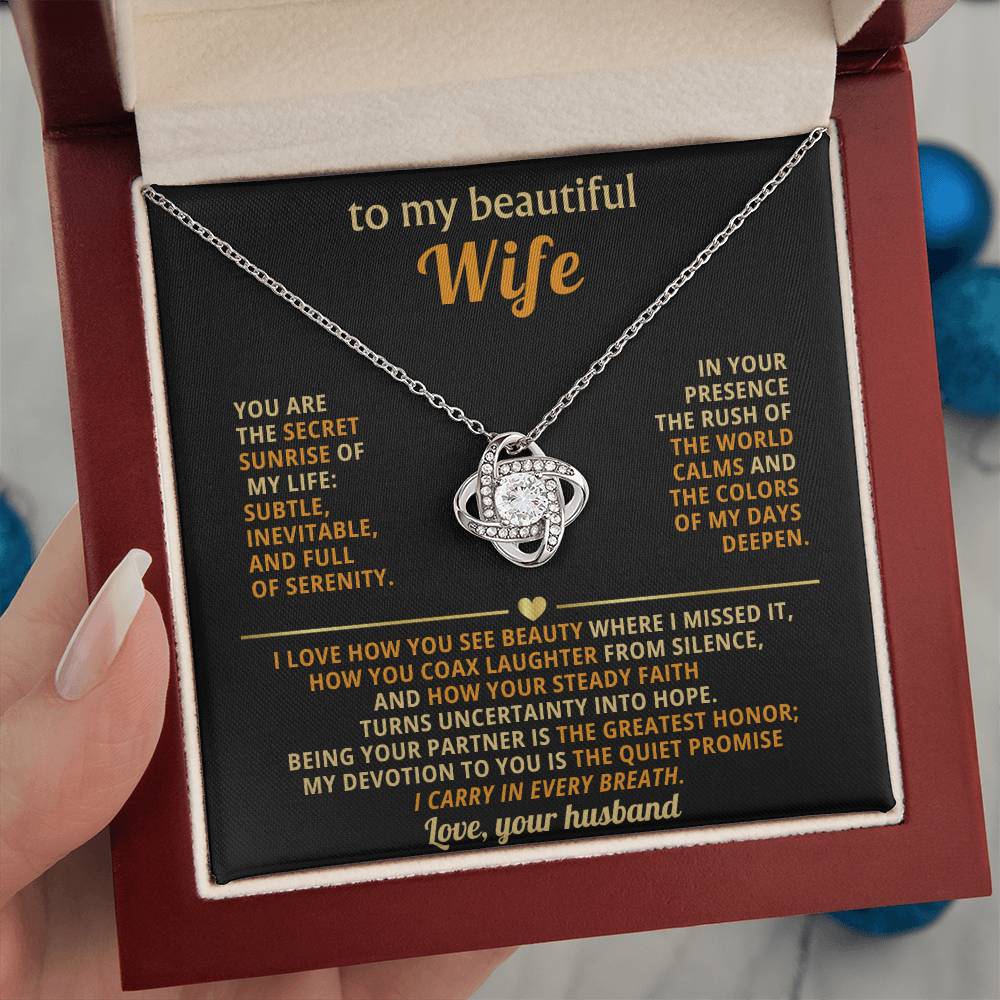 To my beautiful Wife, You are the secret sunrise of my life