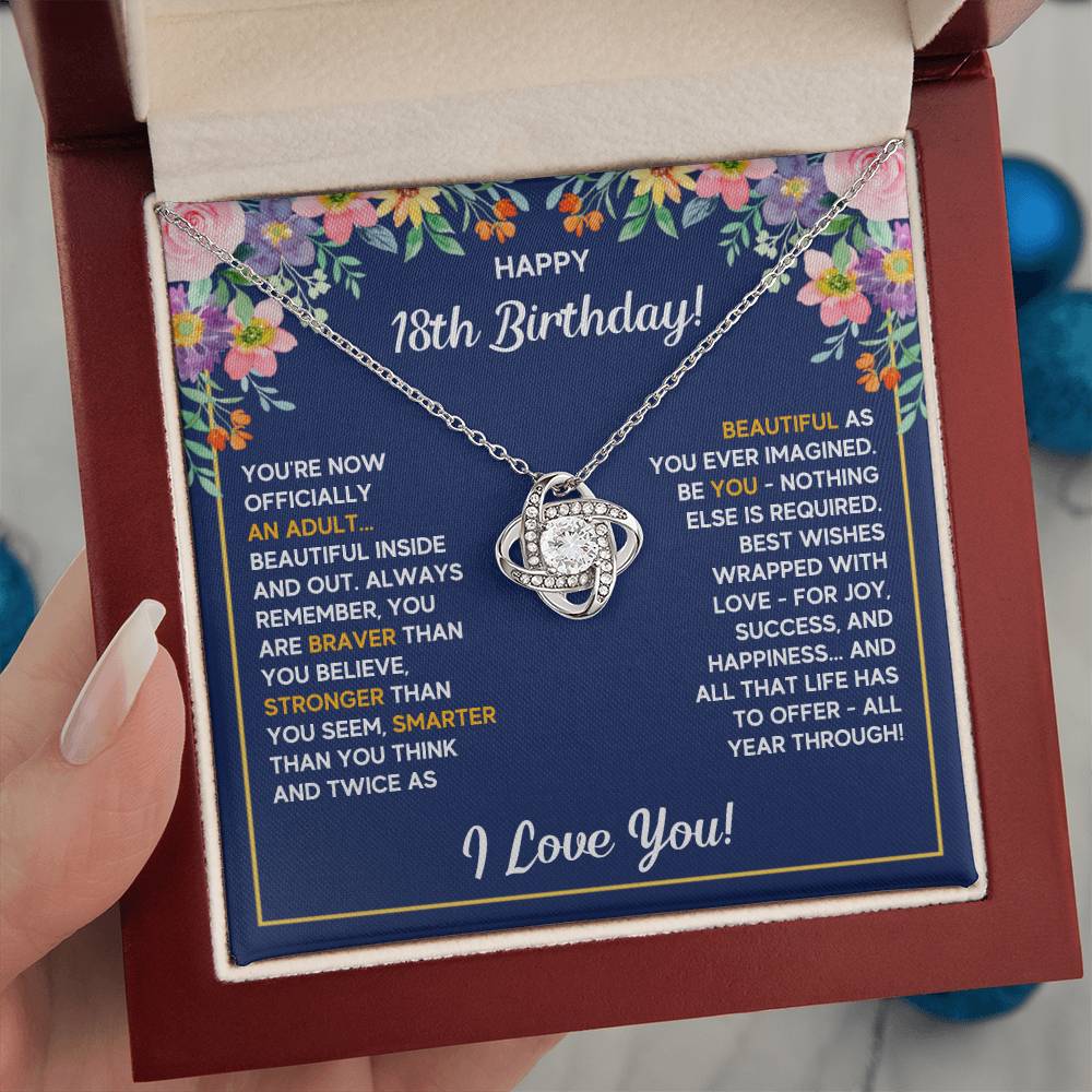 18TH BIRTHDAY WRAPPED LOVE KNOT NECKLACE GIFT SET