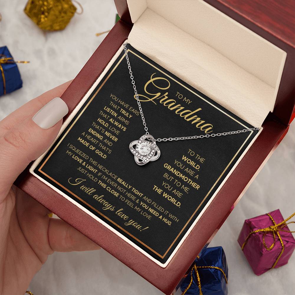 TO MY GRANDMA NEVER ENDING GOLD LOVE KNOT NECKLACE GIFT SET