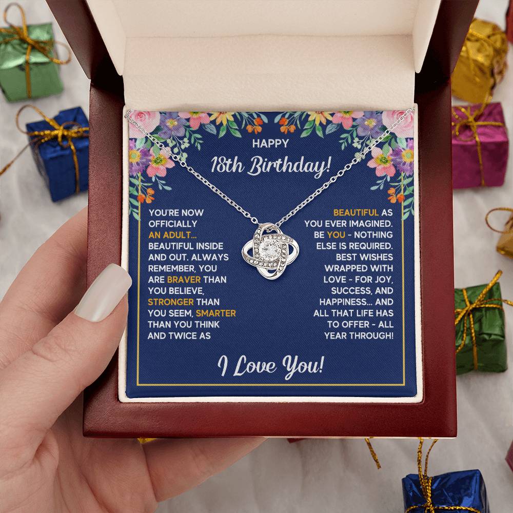 18TH BIRTHDAY WRAPPED LOVE KNOT NECKLACE GIFT SET