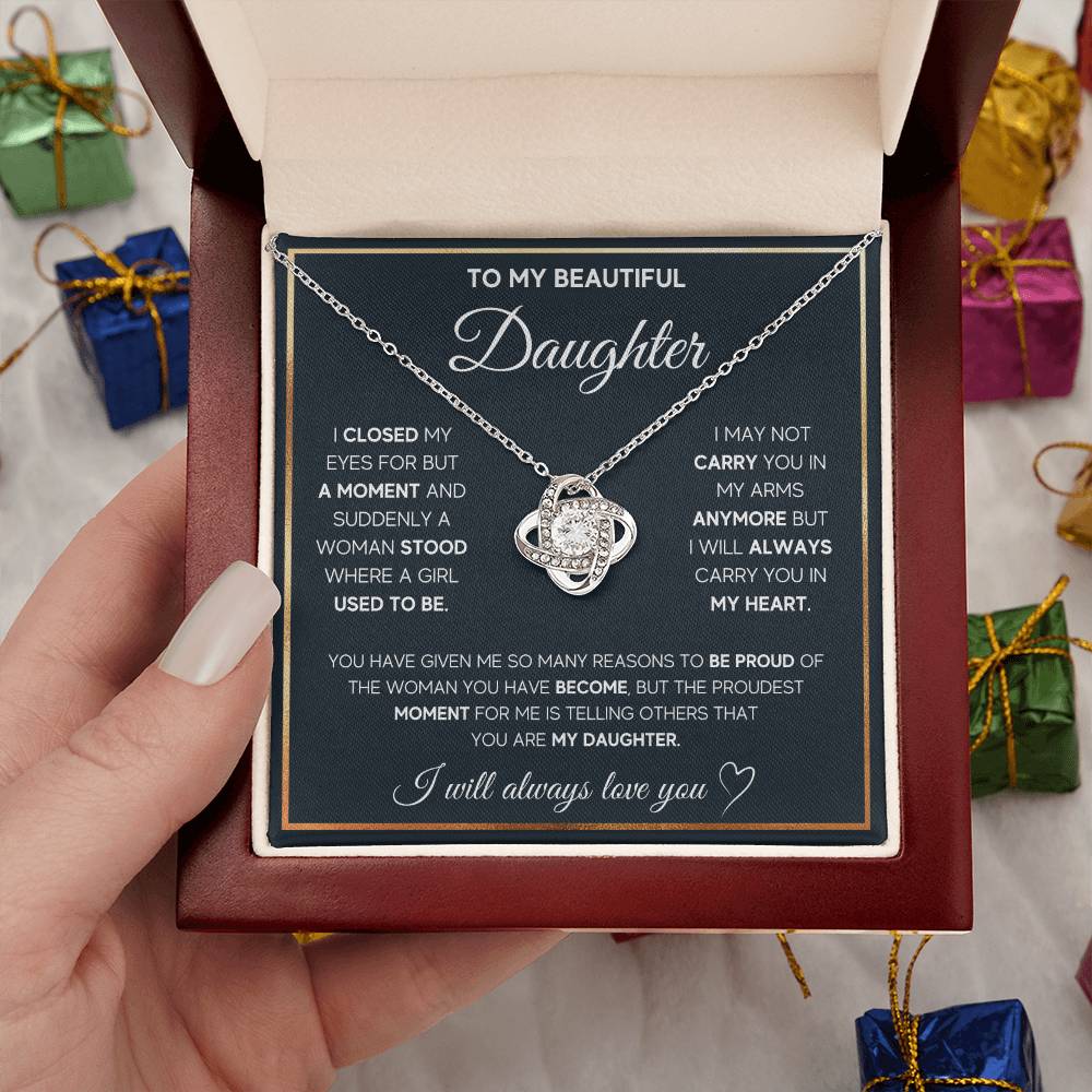TO MY DAUGHTER PROUD LOVE KNOT NECKLACE GIFT SET