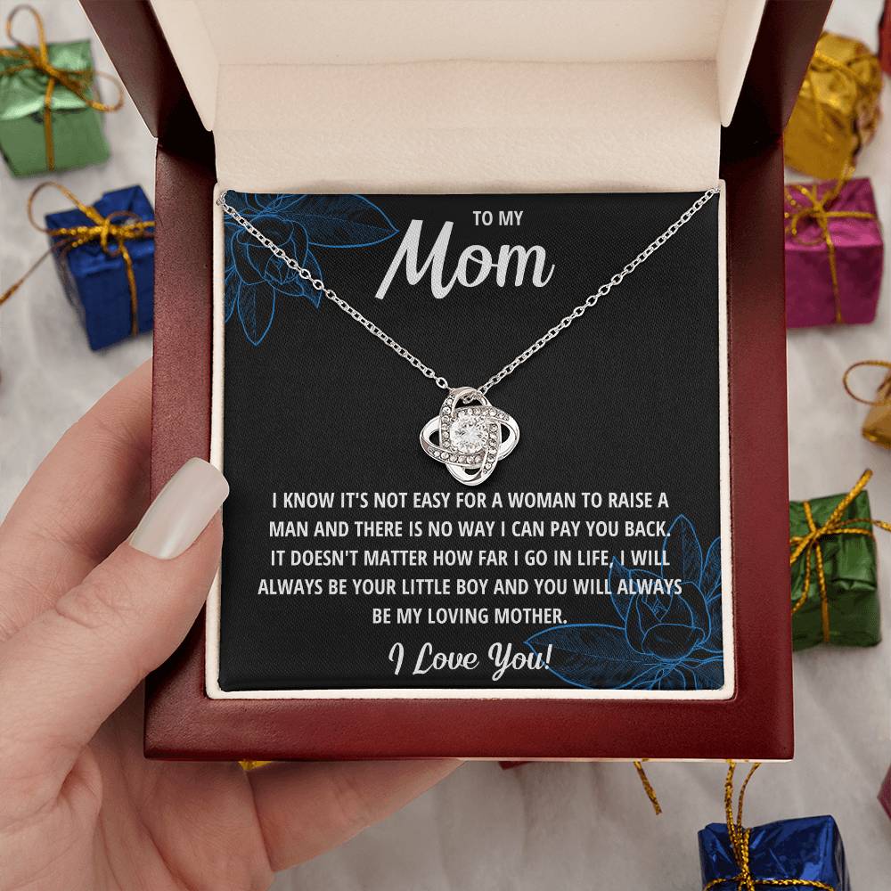 TO MY MOM LITTLE BOY BLACK LOVE KNOT NECKLACE GIFT SET