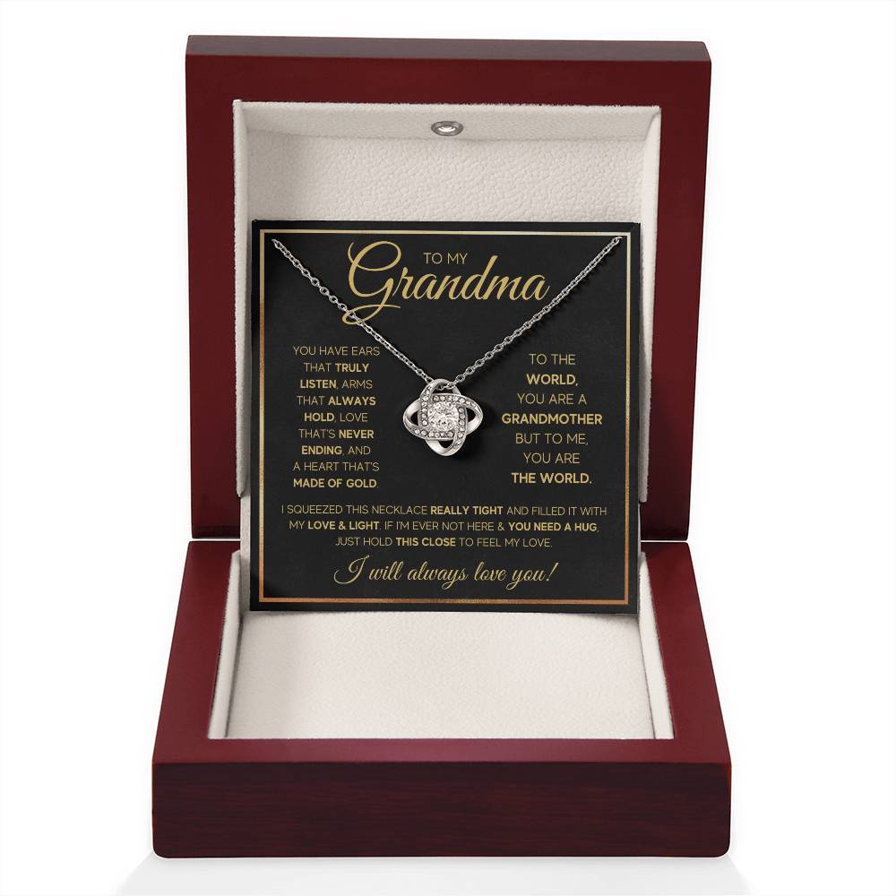 TO MY GRANDMA NEVER ENDING GOLD LOVE KNOT NECKLACE GIFT SET