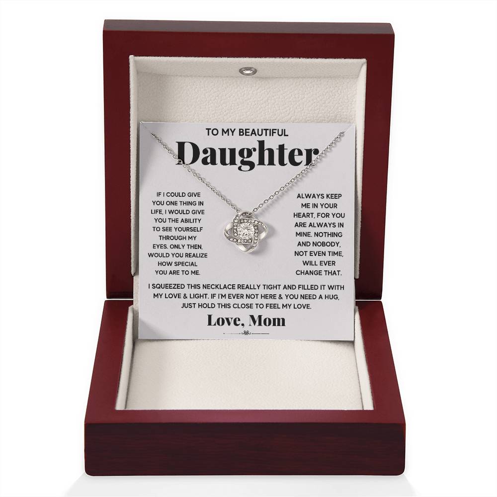 TO MY BEAUTIFUL DAUGHTER SQUEEZED LOVE KNOT NECKLACE GIFT SET
