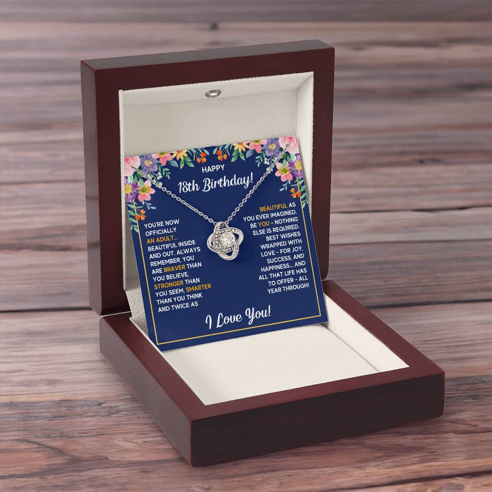 18TH BIRTHDAY WRAPPED LOVE KNOT NECKLACE GIFT SET