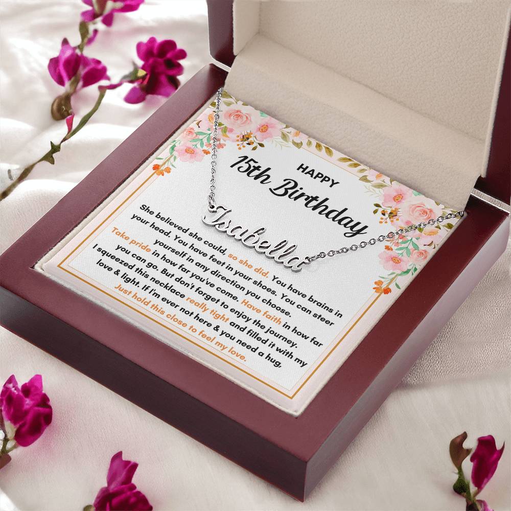15TH BIRTHDAY SQUEEZED CUSTOM NAME NECKLACE