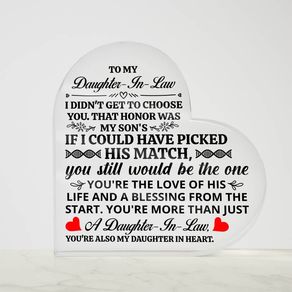 TO MY DAUGHTER IN LAW HONOR HEART ACRYLIC PLAQUE