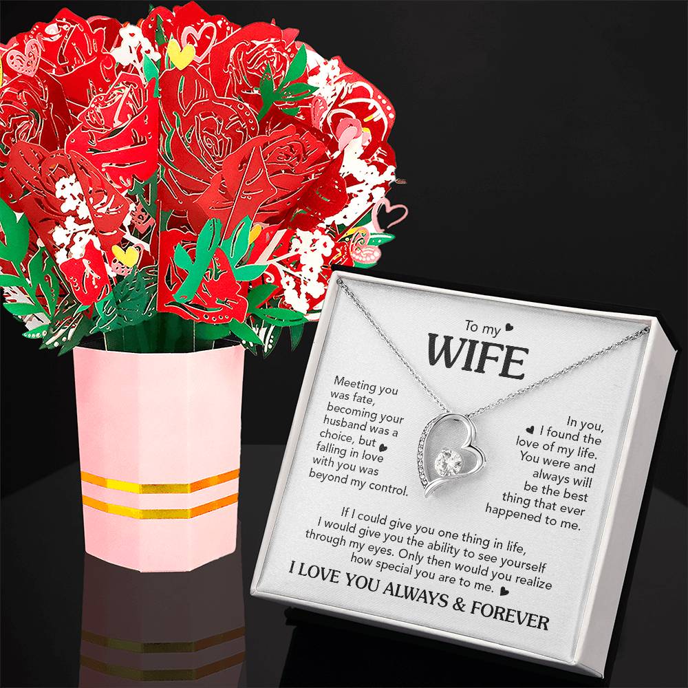 TO MY WIFE THROUGH MY EYES FOREVER NECKLACE + BOUQUET FLOWER