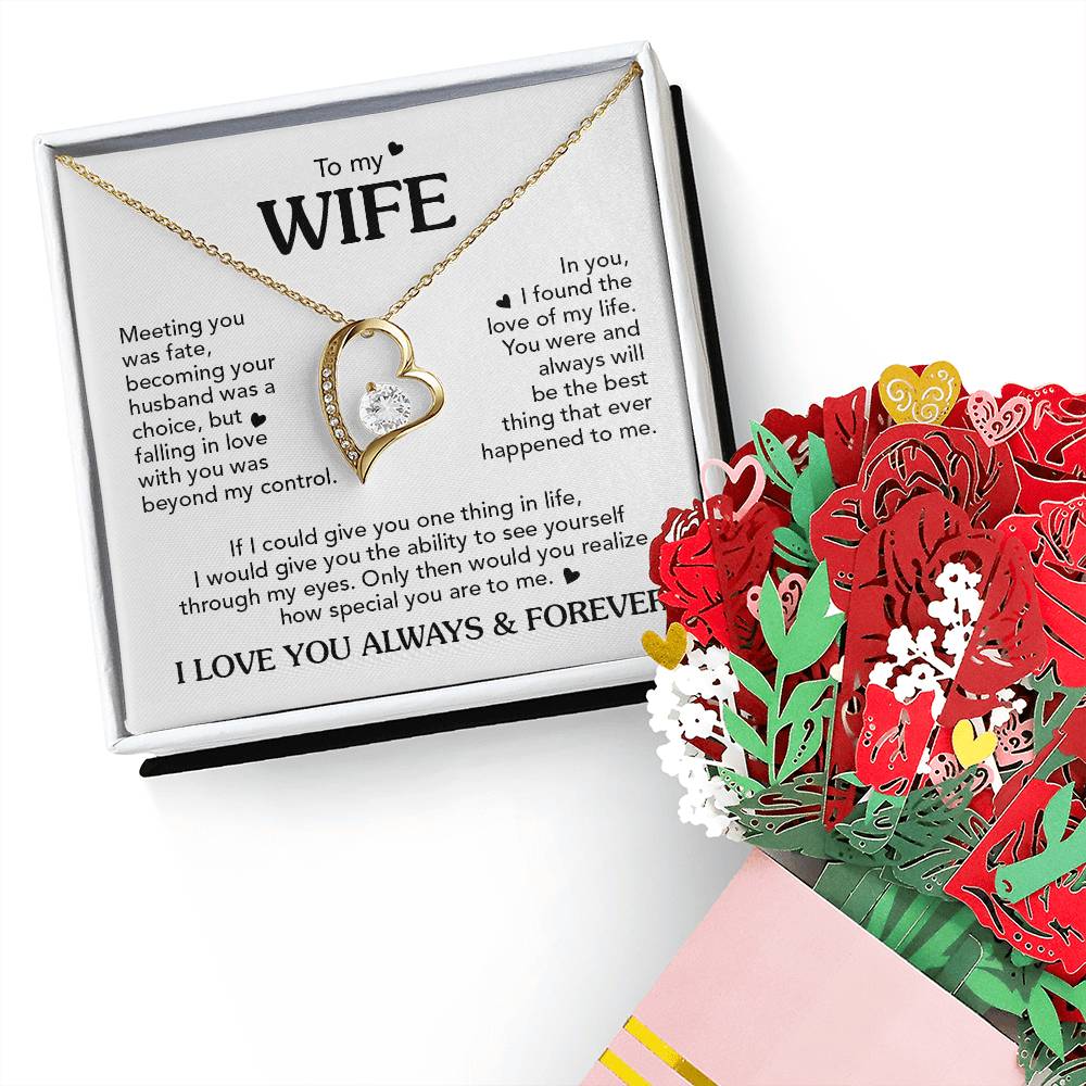 TO MY WIFE THROUGH MY EYES FOREVER NECKLACE + BOUQUET FLOWER