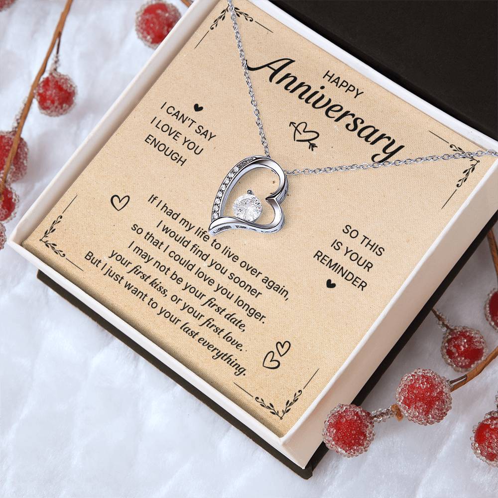 HAPPY ANNIVERSARY LAST EVERYTHING FOREVER LOVE NECKLACE