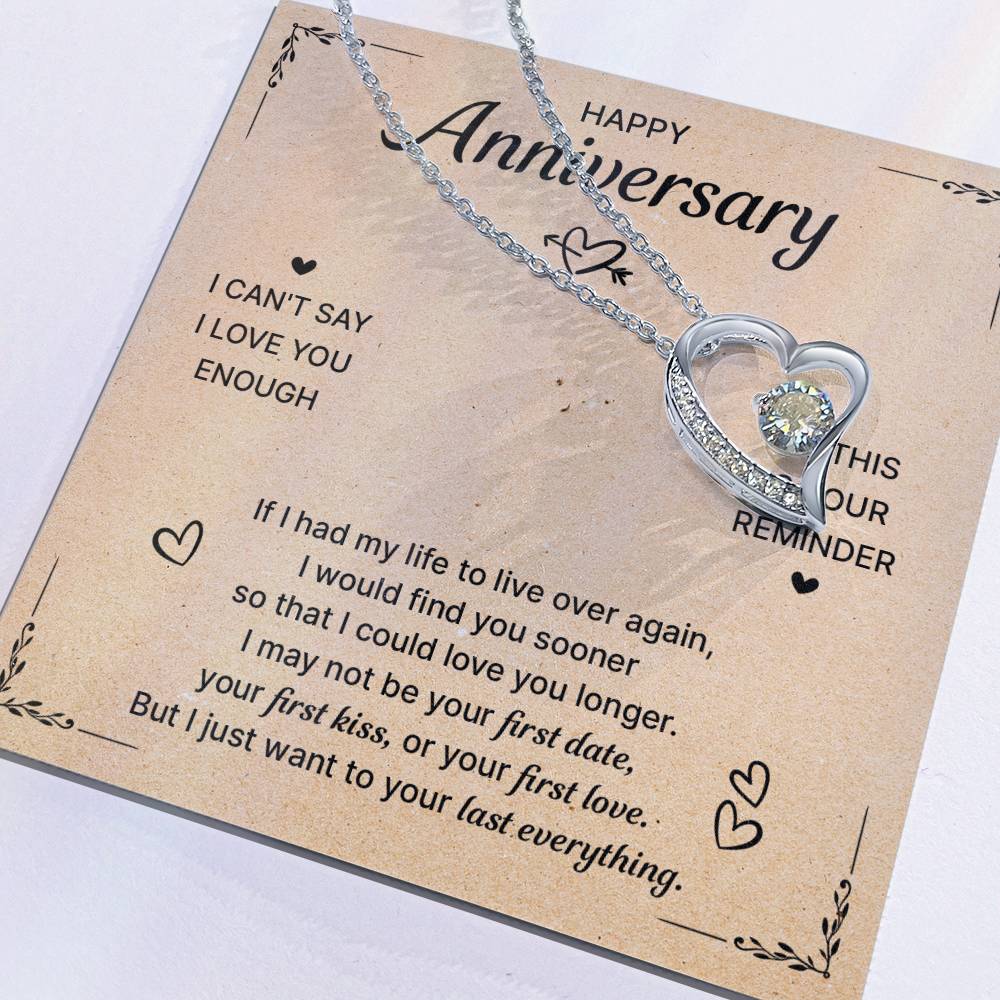 HAPPY ANNIVERSARY LAST EVERYTHING FOREVER LOVE NECKLACE