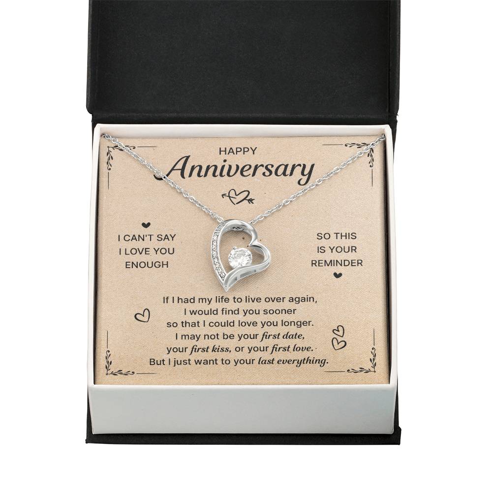 HAPPY ANNIVERSARY LAST EVERYTHING FOREVER LOVE NECKLACE