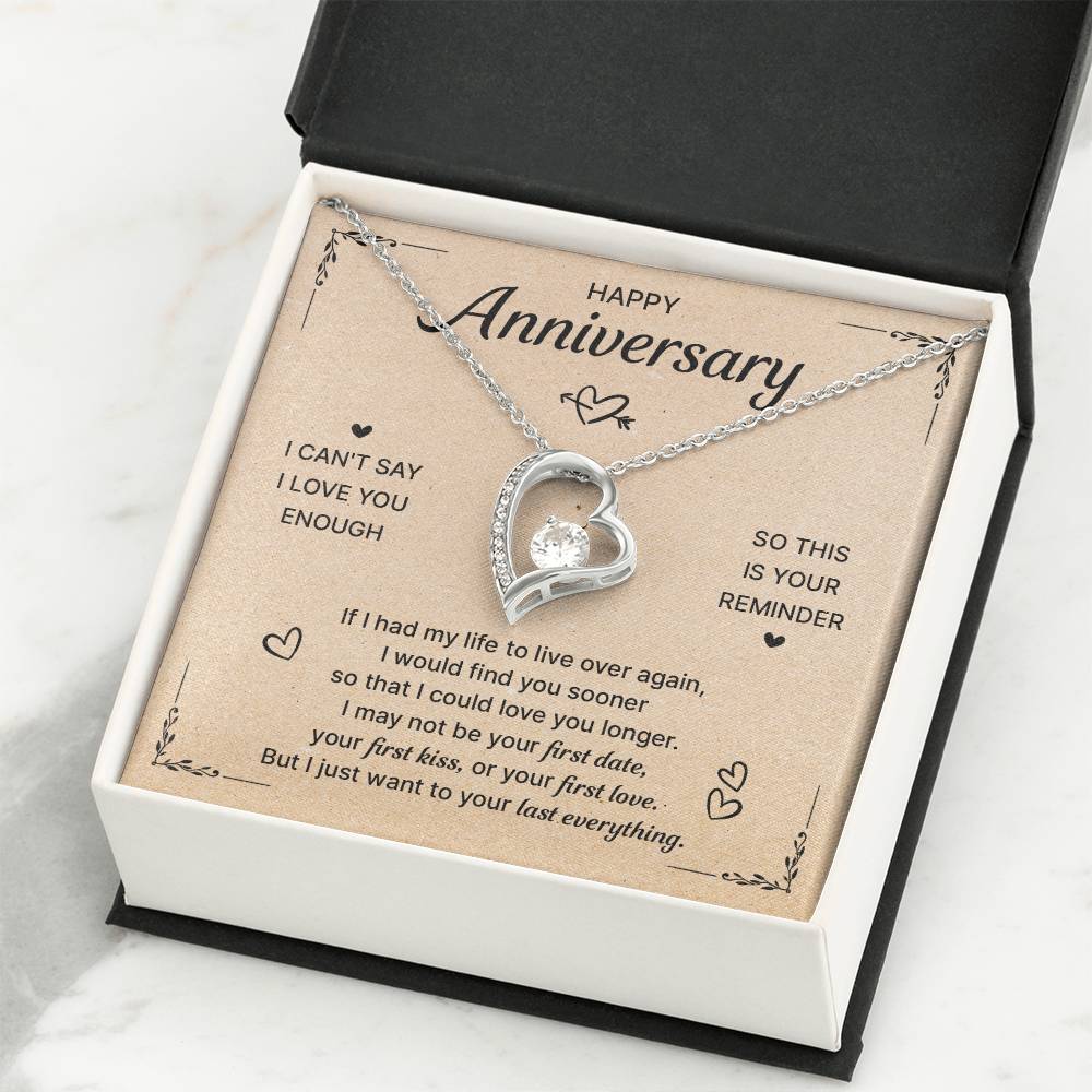 HAPPY ANNIVERSARY LAST EVERYTHING FOREVER LOVE NECKLACE