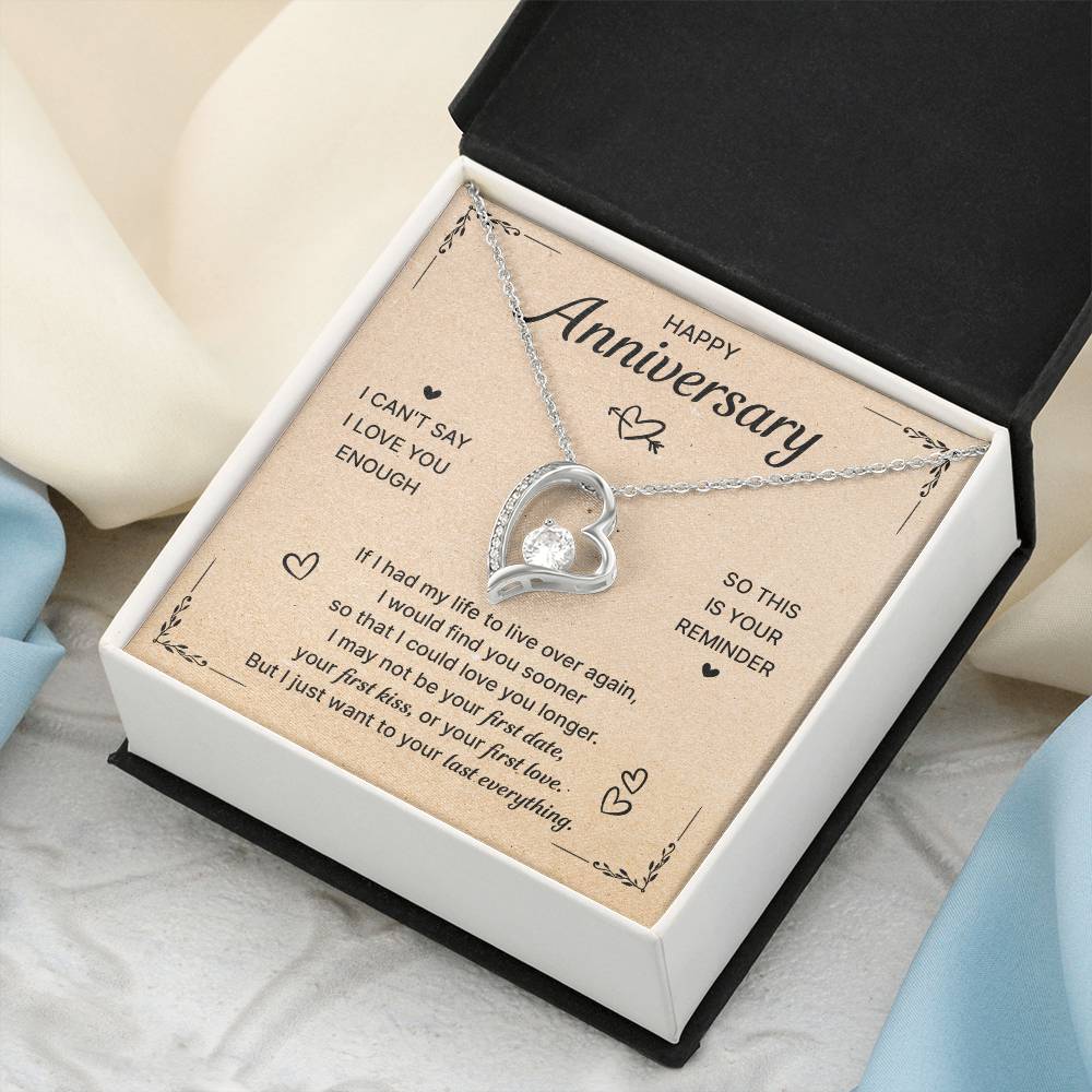HAPPY ANNIVERSARY LAST EVERYTHING FOREVER LOVE NECKLACE
